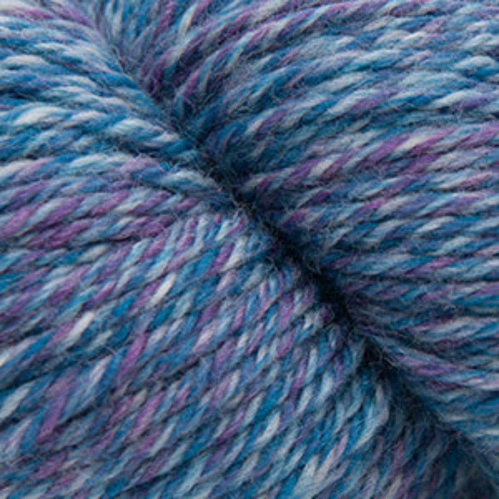 Aran Wave yarn in Blueberry blue, purple, and white