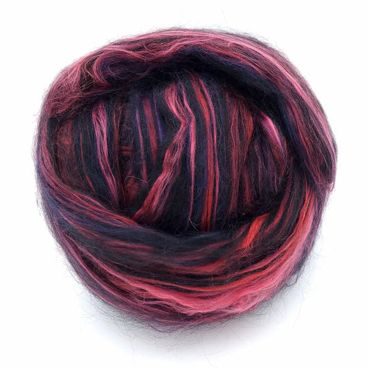 Paradise Fibers 75/25 BFL & Mulberry Silk Wool Roving - Obsidian Rose