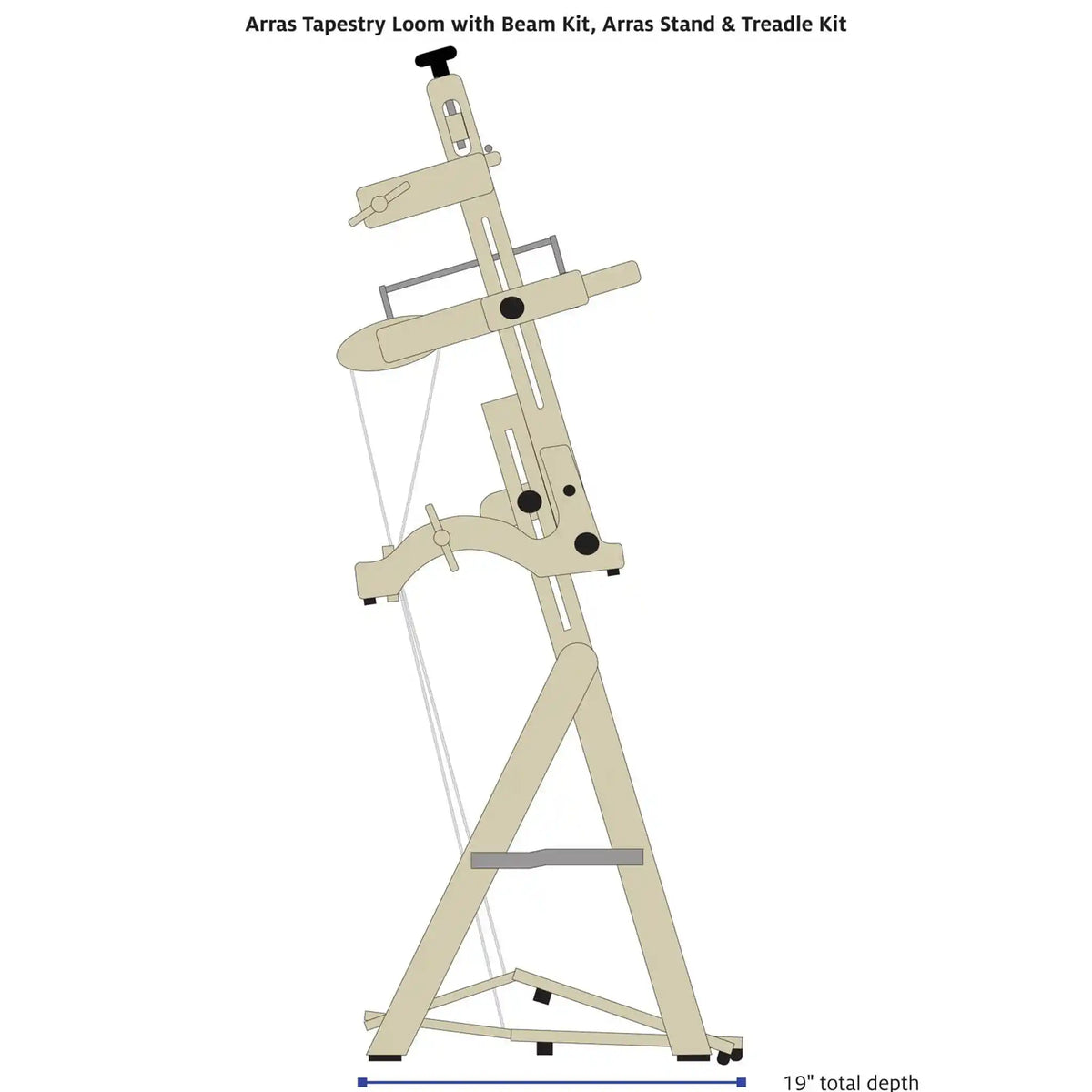 Arras loom with Beam Kit, Arras Stand and Treadle Kit, 19 In total depth