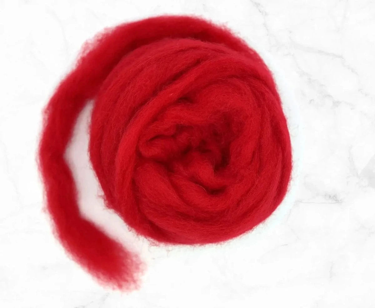 Carded Corriedale Sliver - Scarlet - Paradise Fibers