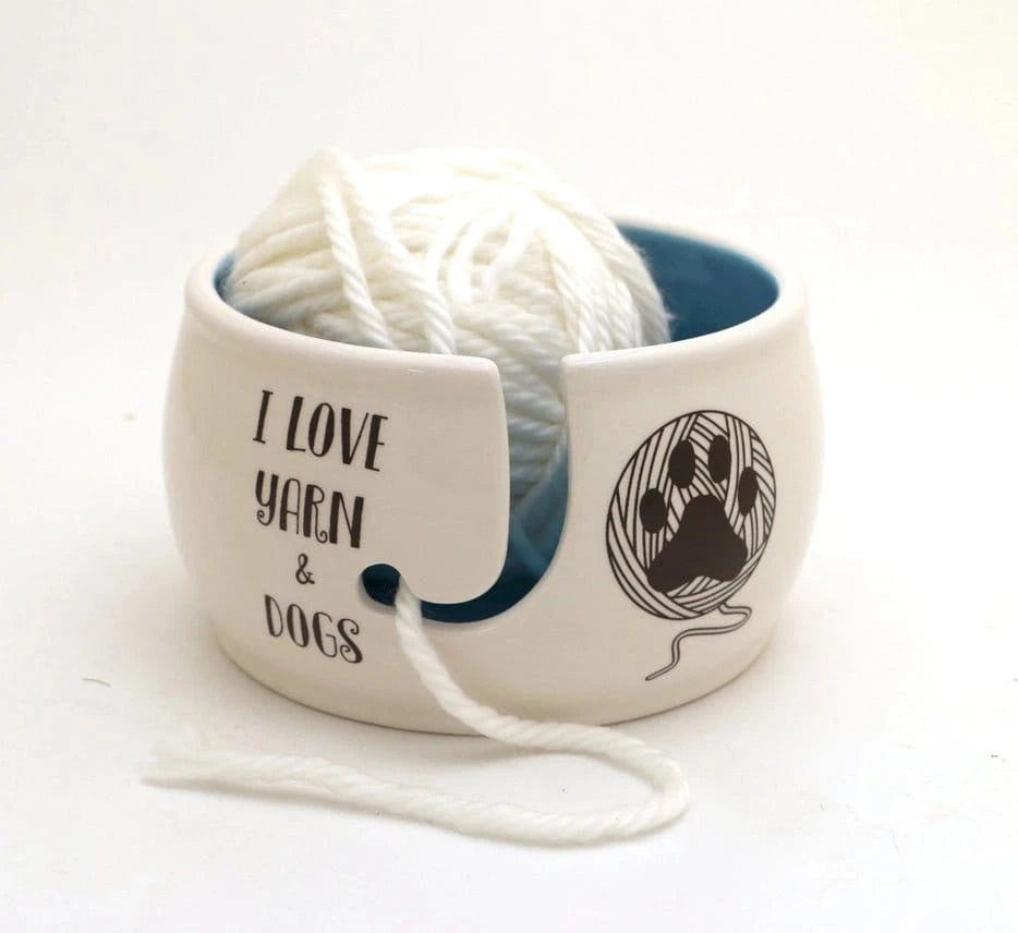 Ceramic Yarn Bowl I love Yarn and Dogs - Paradise Fibers