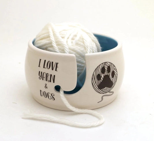 Ceramic Yarn Bowl I love Yarn and Dogs - Paradise Fibers