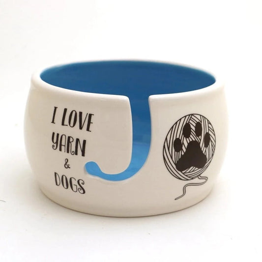 Ceramic Yarn Bowl I love Yarn and Dogs - Paradise Fibers