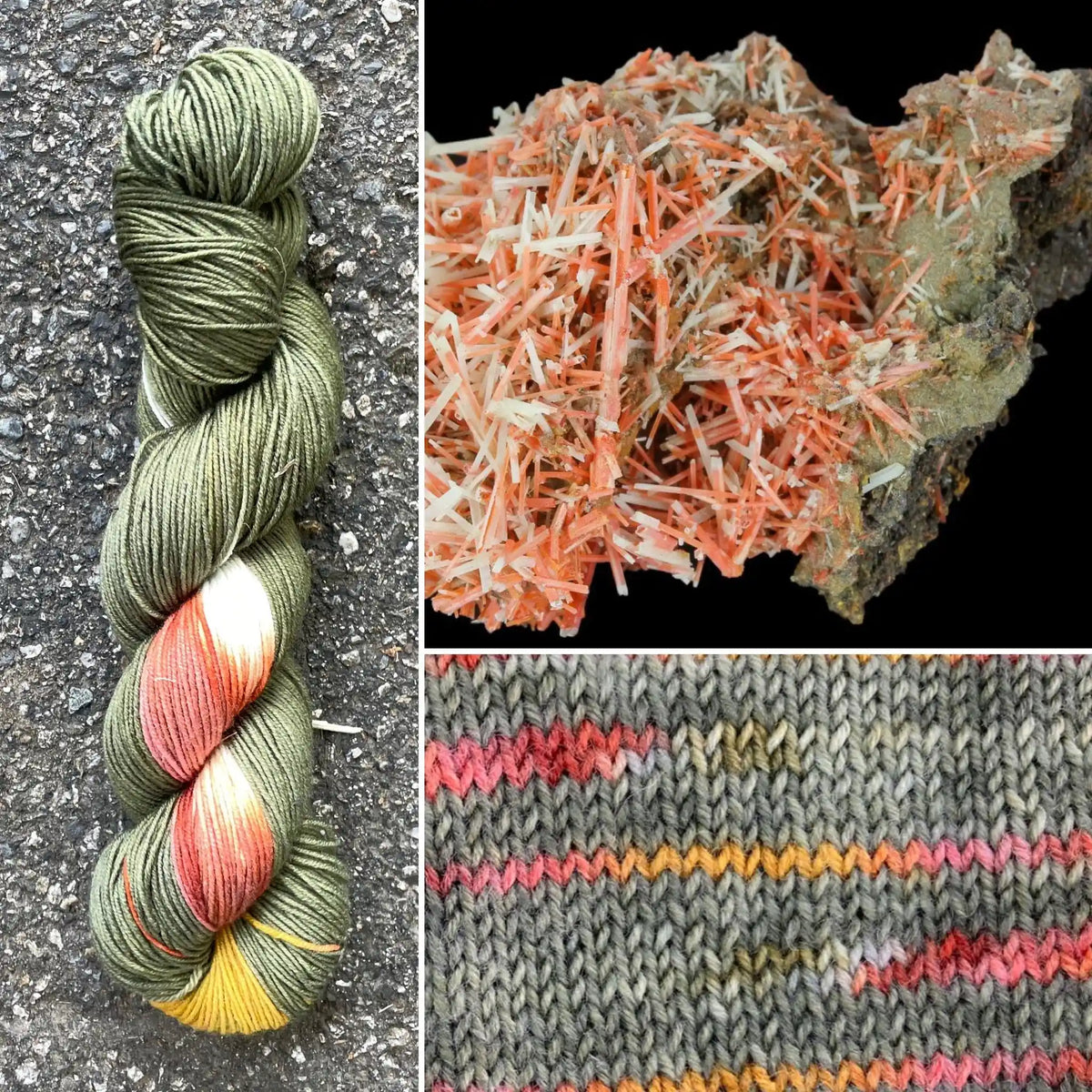 Crocoite colorway skein, Round Mountain Fibers Alder Fingering yarn