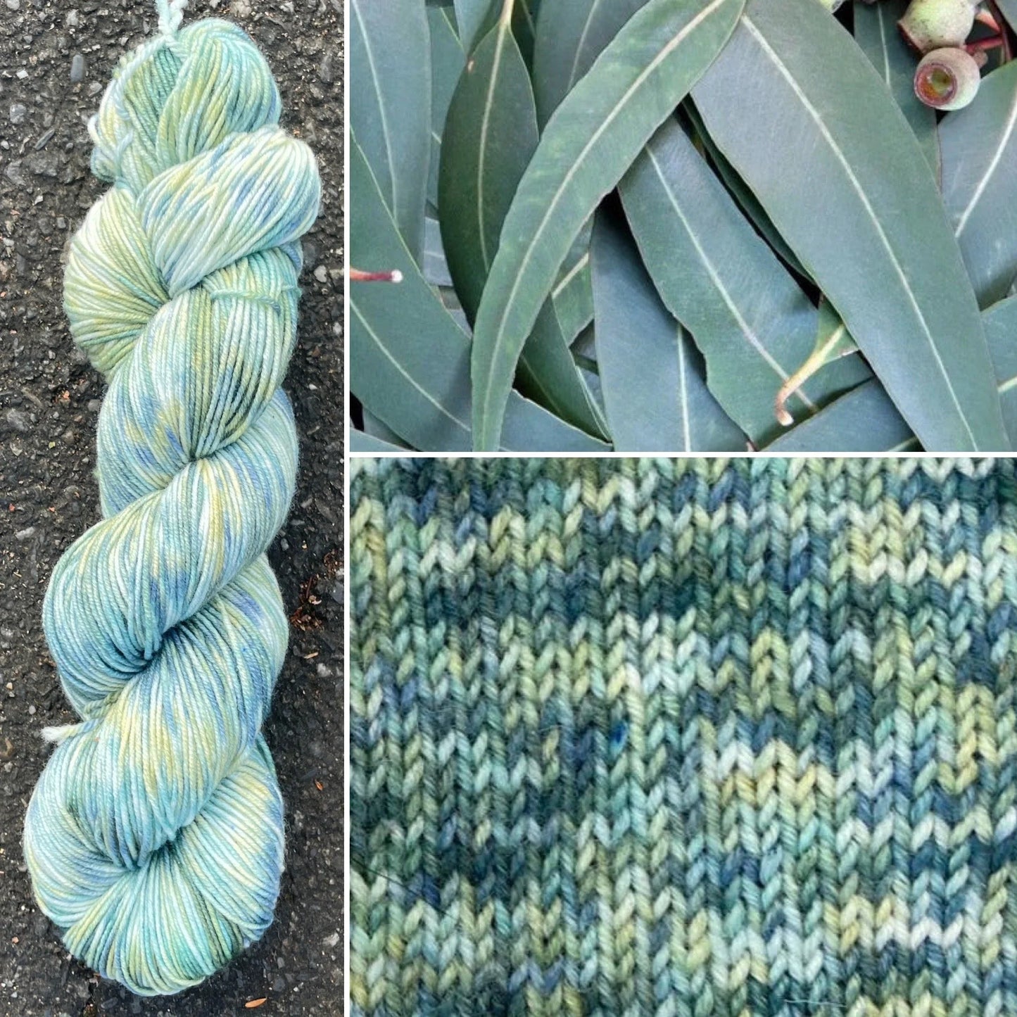 Eucalyptus colorway skein, Round Mountain Fibers Alder Fingering yarn