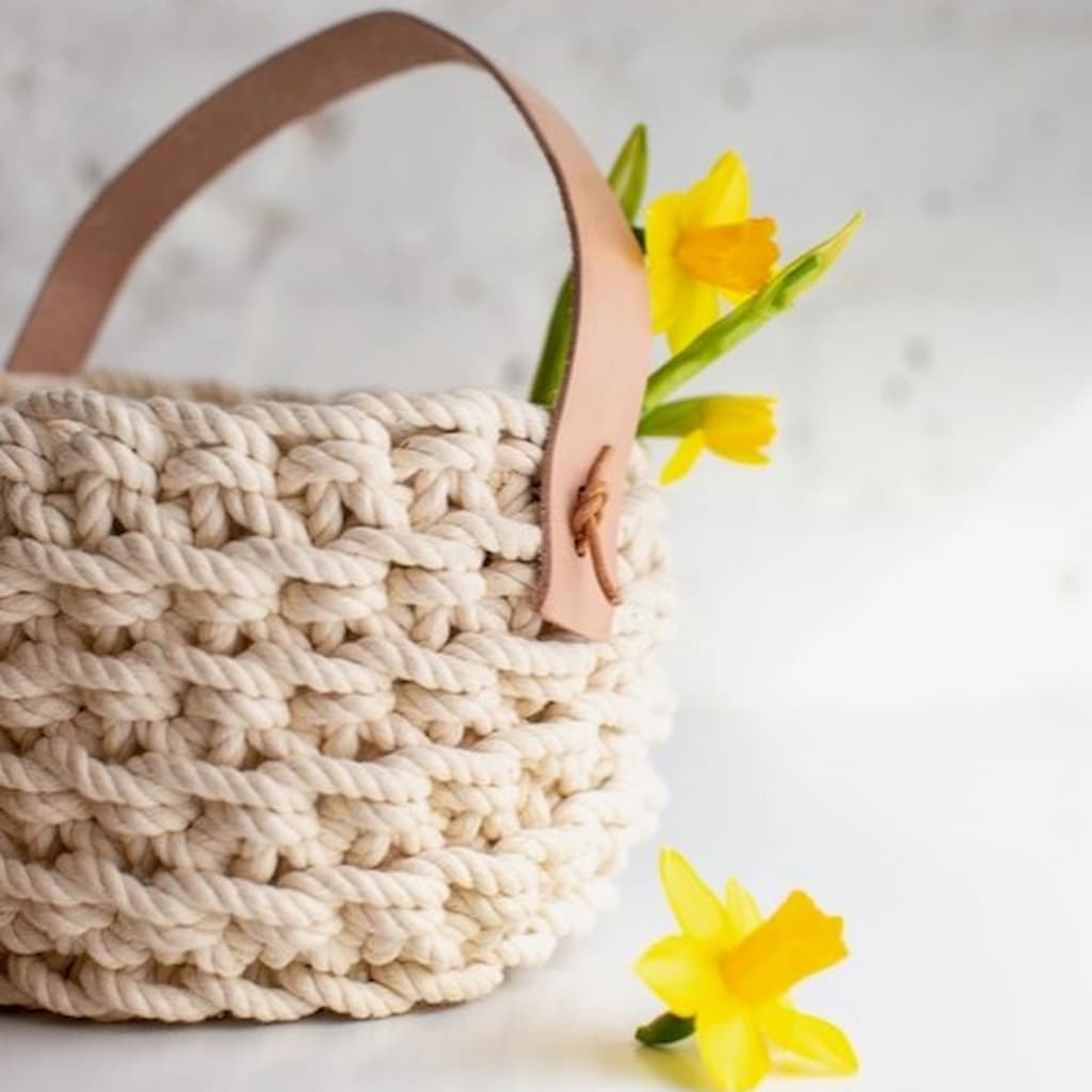 Flax & Twine Brooklyn Basket Kit with Leather Handle - Paradise Fibers