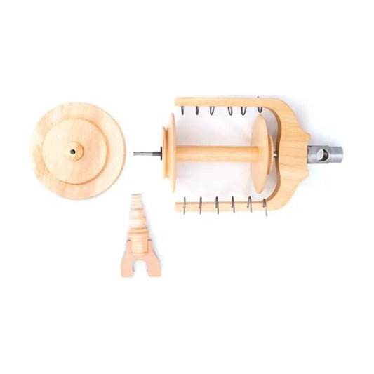 Kromski Minstrel Jumbo Flyer Set in Clear, with the jumbo flyer and bobbin, front maiden post and slow whorl