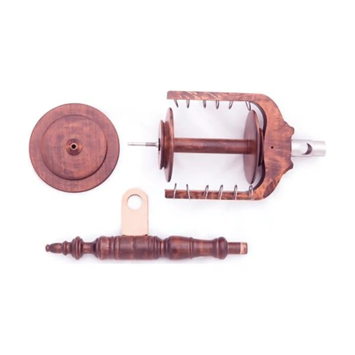Kromski Polonaise Jumbo Flyer Set in Mahogany, with the jumbo flyer and bobbin, front maiden post and slow whorl
