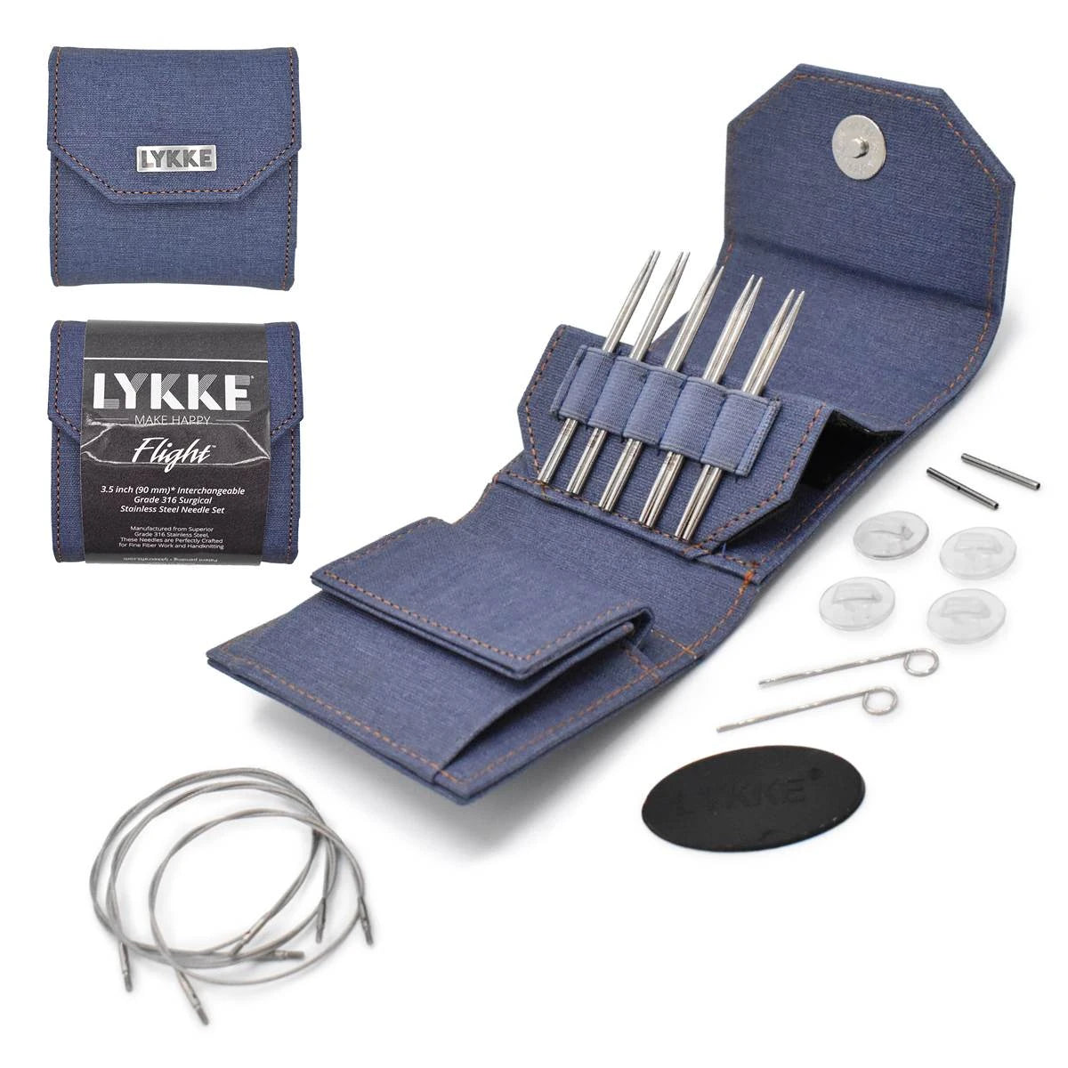 LYKKE Flight 3.5 inch mini interchangeable needle set in denim