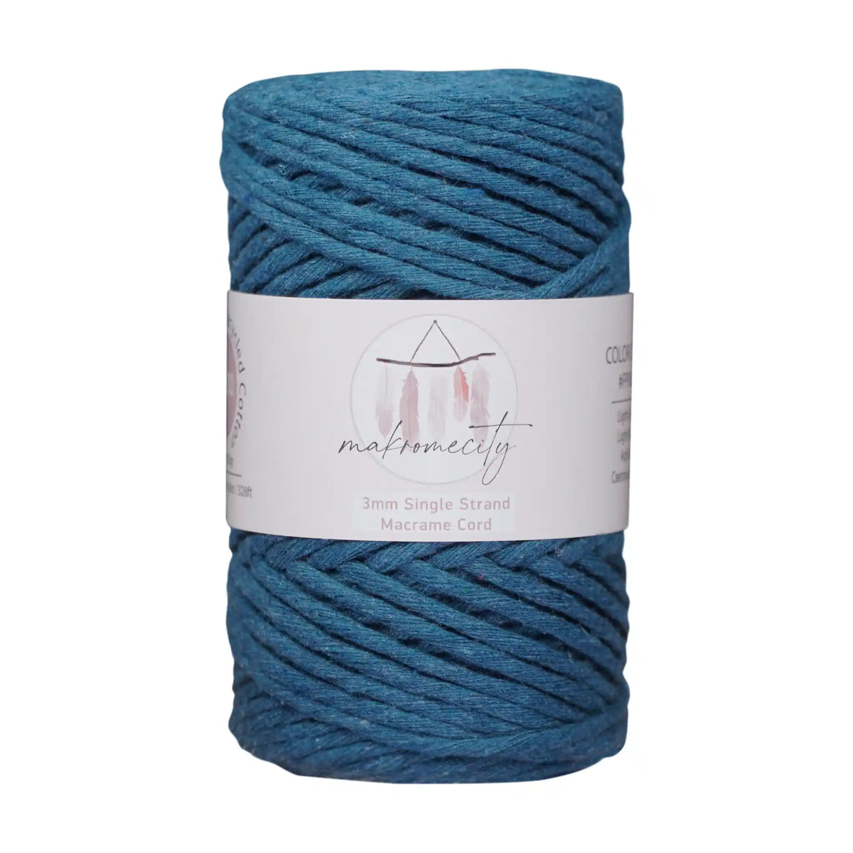 Makromecity 3mm Single Strand Cotton Macrame Cord color Denim Blue