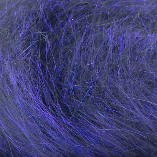 Close-up of Ultra Violet A21 Angelina fiber showing the iridescent strands