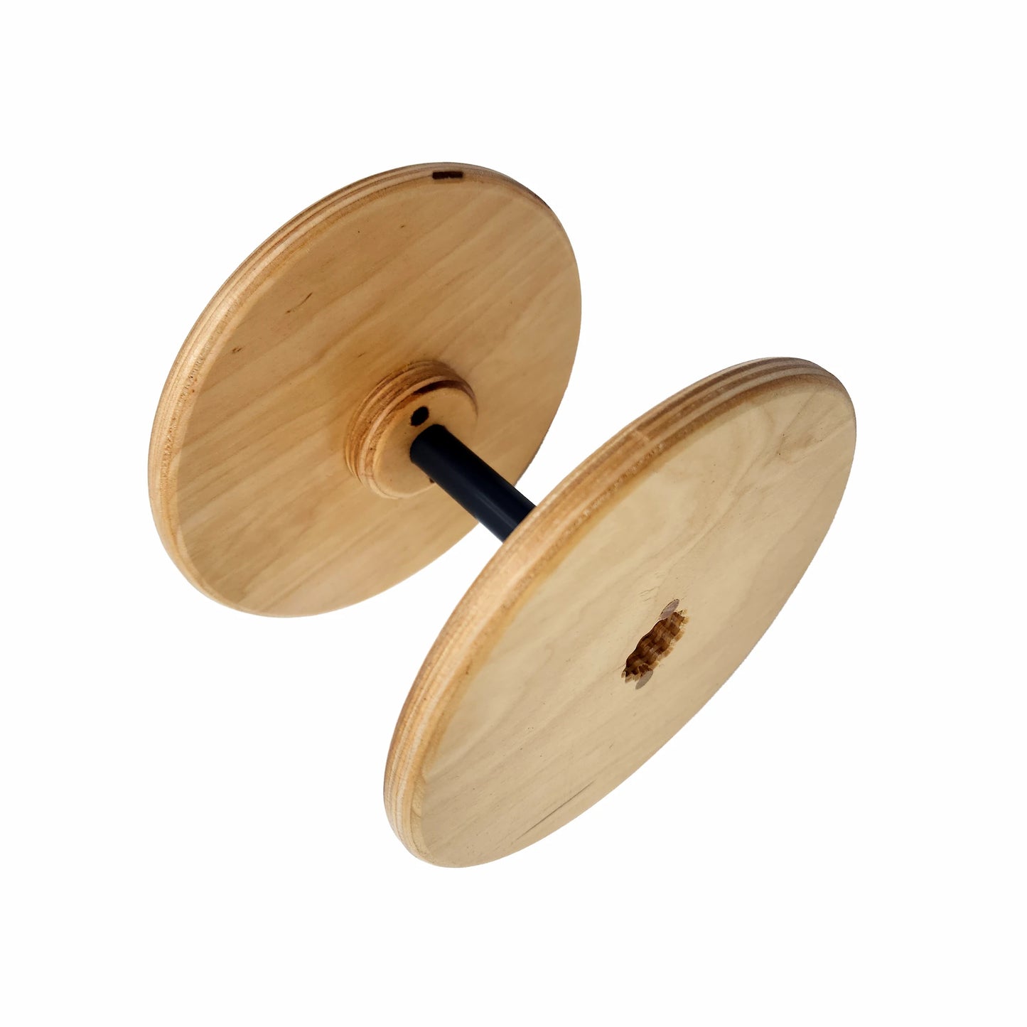 SpinOlution 12oz bobbin closeup of the flyer-rod end