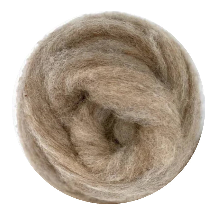 Color Rabbit. A light cool toned brown shade of bulky carded corriedale wool sliver.