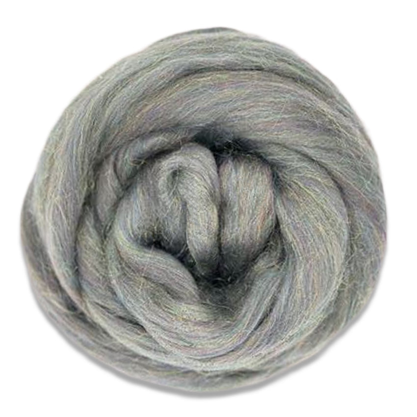 Color Granite. A grey shade of merino wool with rainbow sparkly nylon blended in.