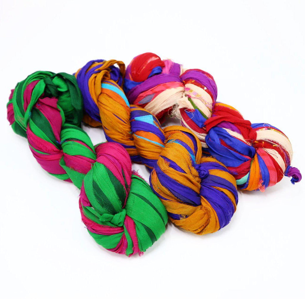 Recycled Multicolor Sari RIBBON YARN from Nepal 100g 25yd-Yarn-