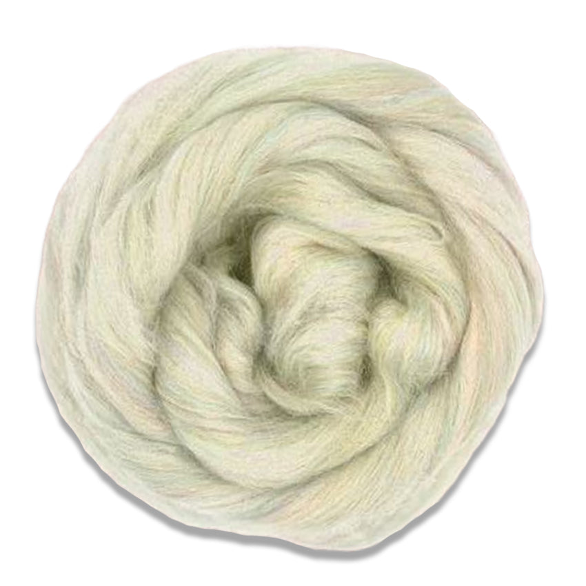 Color Lightning. A white shade of merino wool with rainbow sparkly nylon blended in.