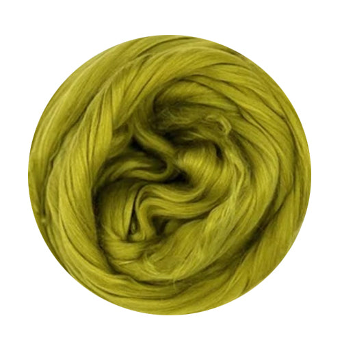 Color Malabo Green. A dark chartruese shade of dyed mulberry silk top.