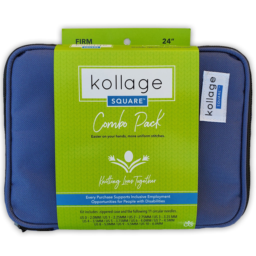 The packaging for a 24" Firm Cable Kollage Square Fixed Circular Needle Combo Pack.