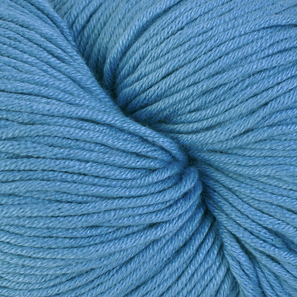 Aquidneck Island 1653, a light cornflower blue skein of Berroco's worsted weight Modern Cotton.