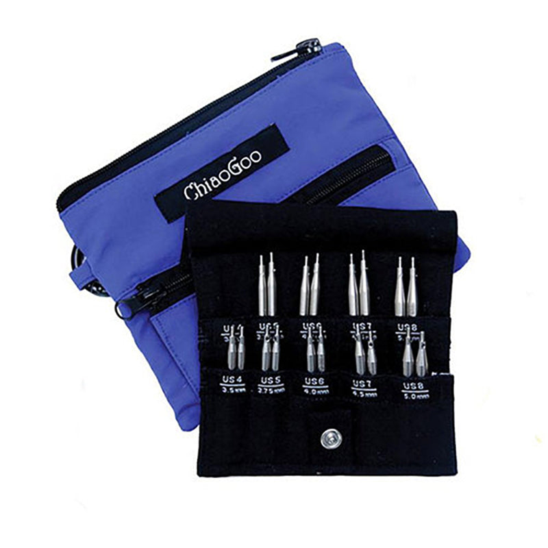 Small Chiaogoo Twist Shorties set with blue X-flex cables in a blue pouch