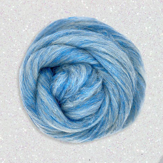 Color White and Blue. White merino wool blended with blue stellina fiber. 