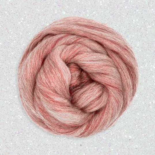 Color White and Red. White merino wool blended with red stellina fiber.
