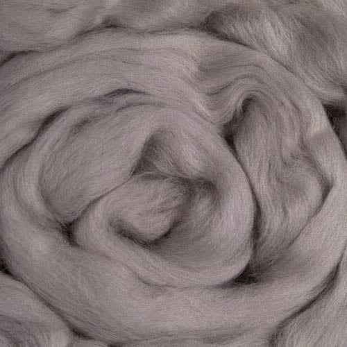 Color Pewter. A light grey brown shade of solid color merino wool top.