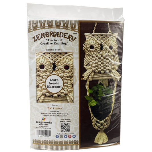 Design Works Zenbroidery Macramé Wall Hanging Owl Kit - Paradise Fibers