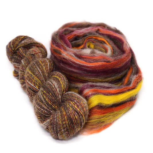 Paradise Fibers Natural De-Haired Yak Top/ Dyed Merino Top Micro Blend - Yaktober-Fiber-4 oz-
