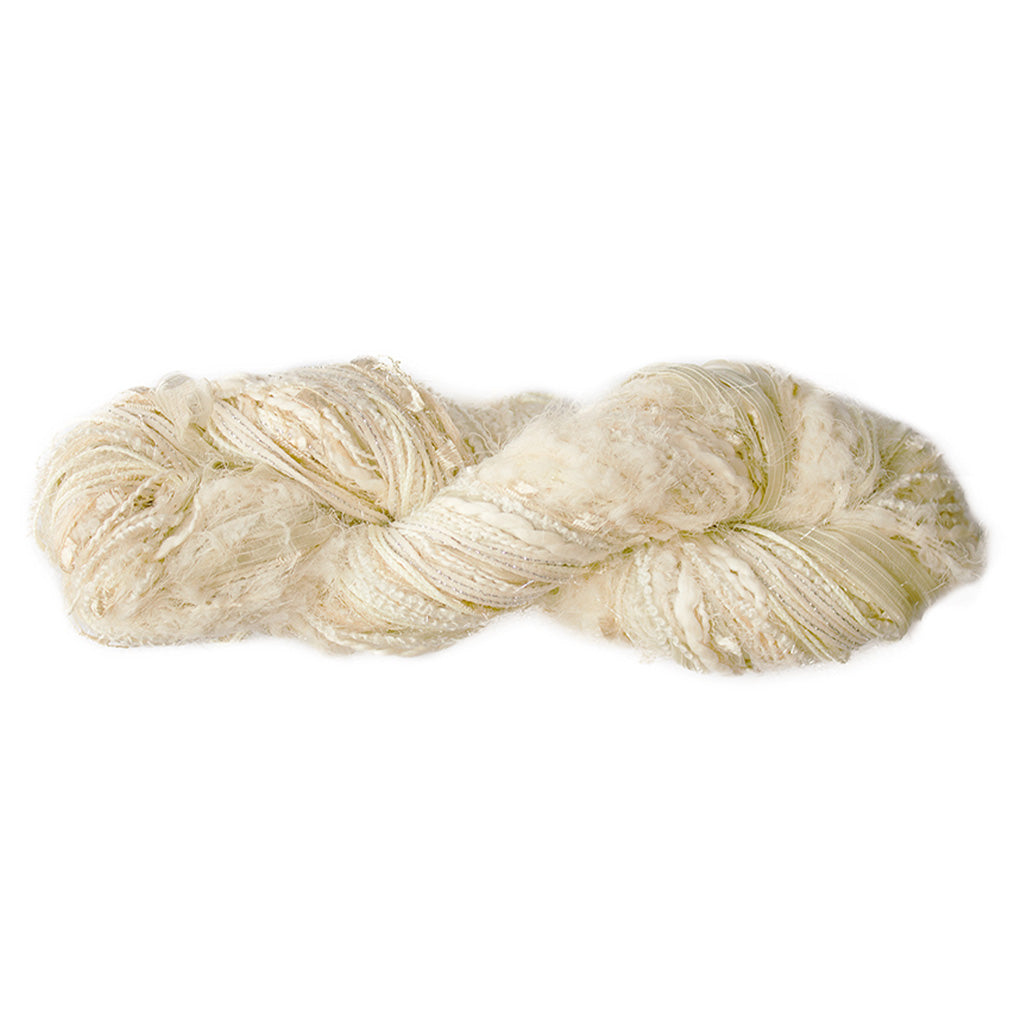 Color 506, a skein of off-white yarn, full of texture and sparkle.
