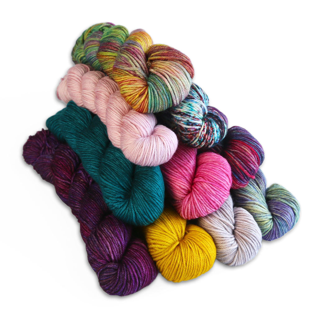 Malabrigo's Caprino yarns, a luxurious yarn line of hand-dyed merino / cashmere sport weight yarn.