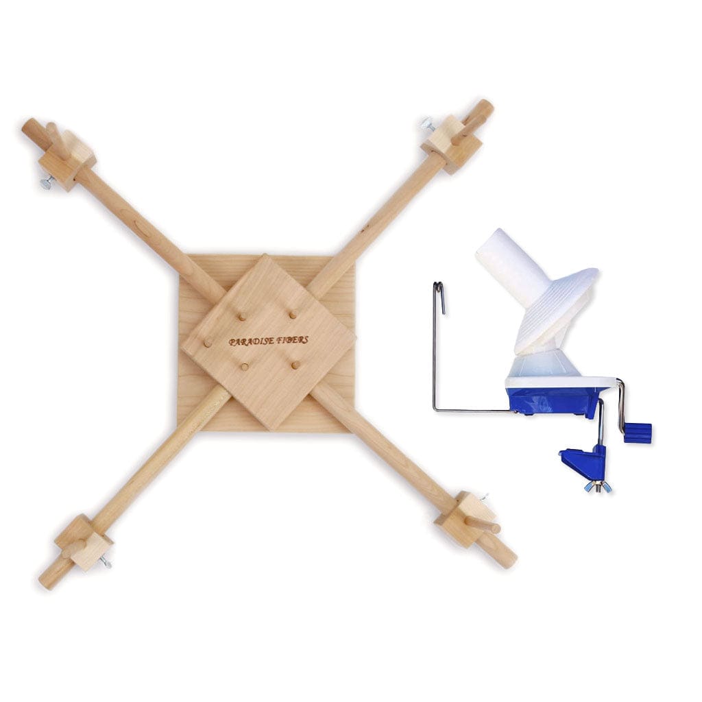 Our Cherry Yarn Swift with a Stanwood Ball Winder.