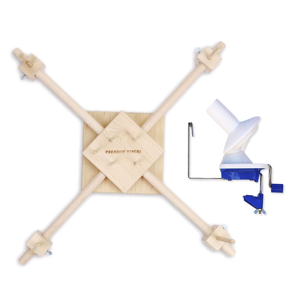 Our Maple Yarn Swift with a Stanwood Ball Winder.