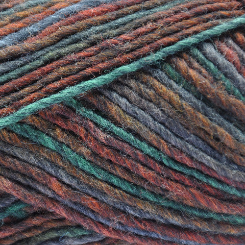 Brown Sheep Lanaloft Bulky in Plantation Fall - a variegated orange, yellow, green and blue colorway