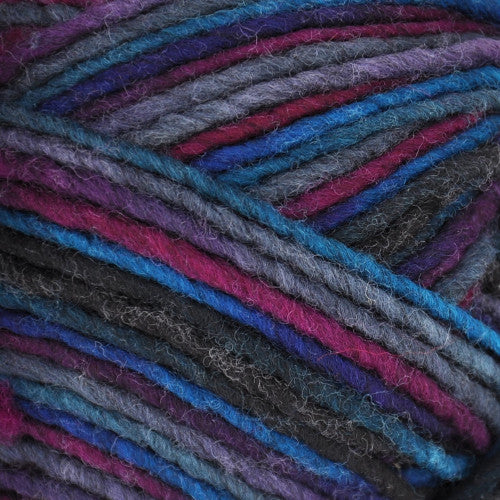 Brown Sheep Lanaloft Bulky in Razzmatazz - a variegated colorway in grey, blue, magenta and purple