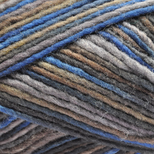 Brown Sheep Lanaloft Bulky in Yukon Blue - a variegated colorway in shades of brown, grey and blue