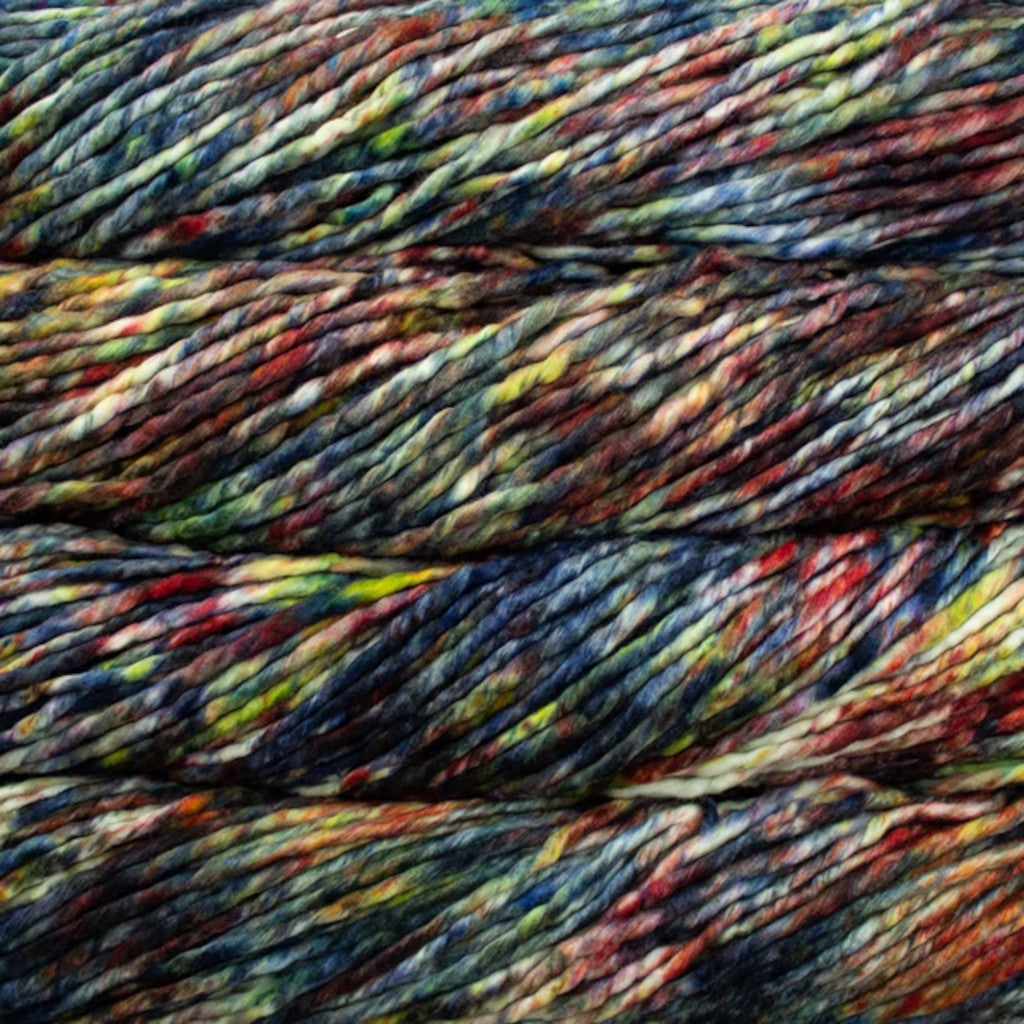 Color: Candy Cane 198. A red, yellow blue and white speckled variant of Malabrigo Rasta yarn. 