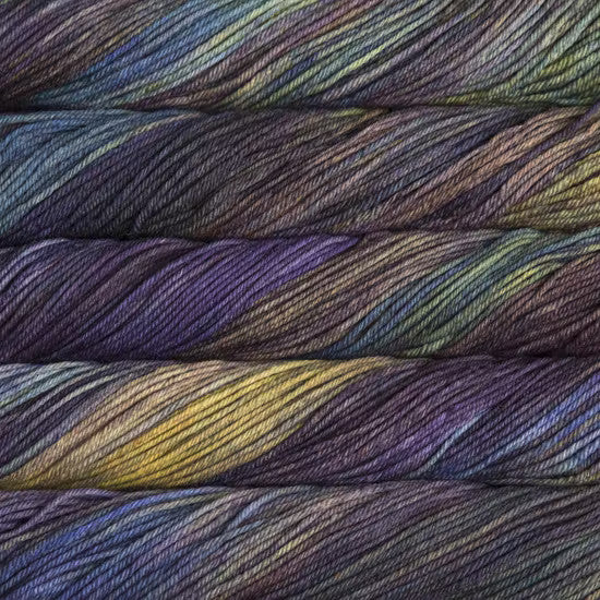 Malabrigo Rios in Candombe - a variegated yellow, purple, green and grey colorway