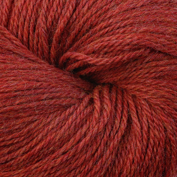 Berroco Vintage DK weight yarn in the color Red Pepper 2173, a fiery heathered red.