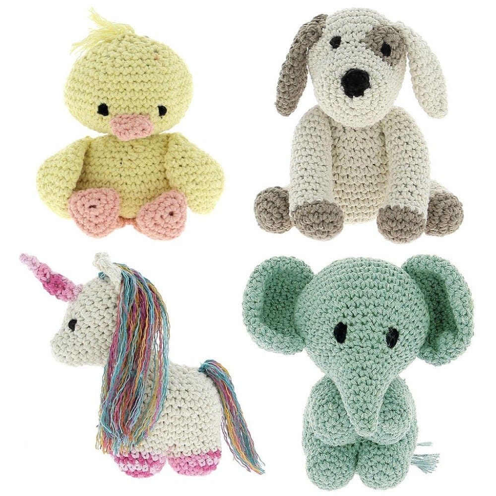 Crocheted amigurumi animals and toys made with soft cotton yarn