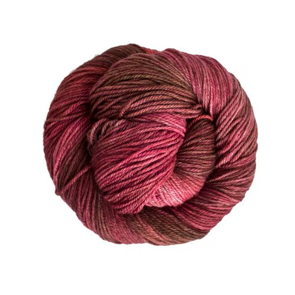 Ball of red and brown yarn.
