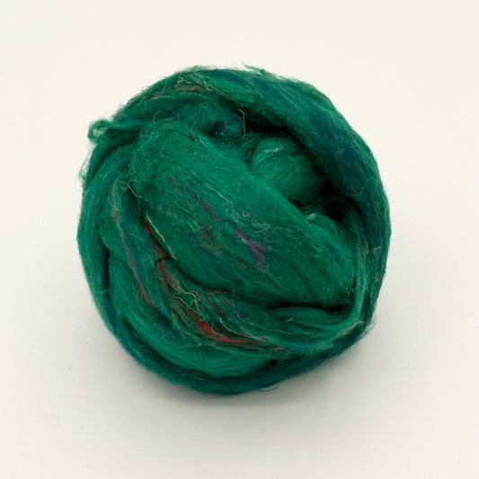 Recycled Sari Silk Pulled Rovings - Rain Forest