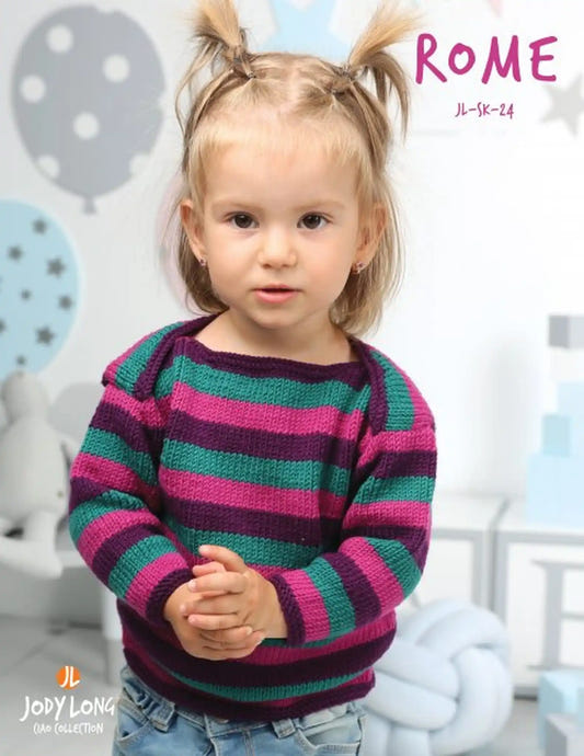 Young girl in striped sweater.