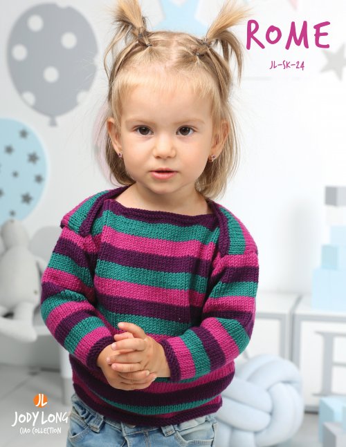 Young girl in striped sweater.