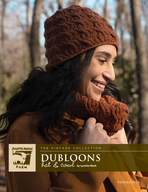 Woman wearing a brown knitted hat and cowl.