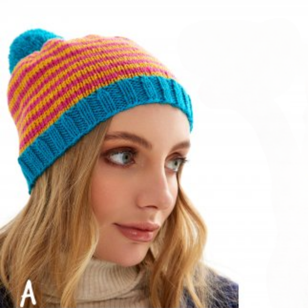 Striped Double PomPom Hat Kit  Hat pattern, Double pom pom beanie