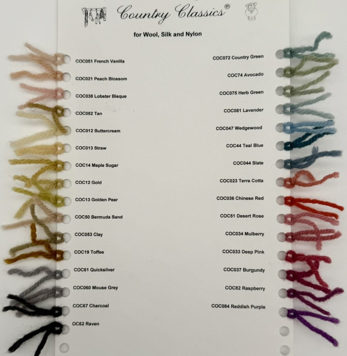 Country Classics Dyes (easy to use for animal fibers and nylon)