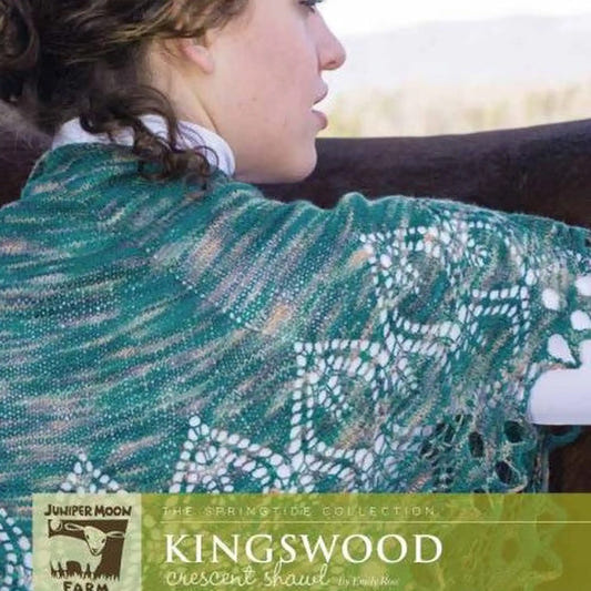 Juniper Moon Kingswood Crescent Shawl worn by woman