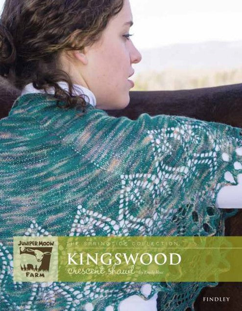Juniper Moon Kingswood Crescent Shawl worn by woman