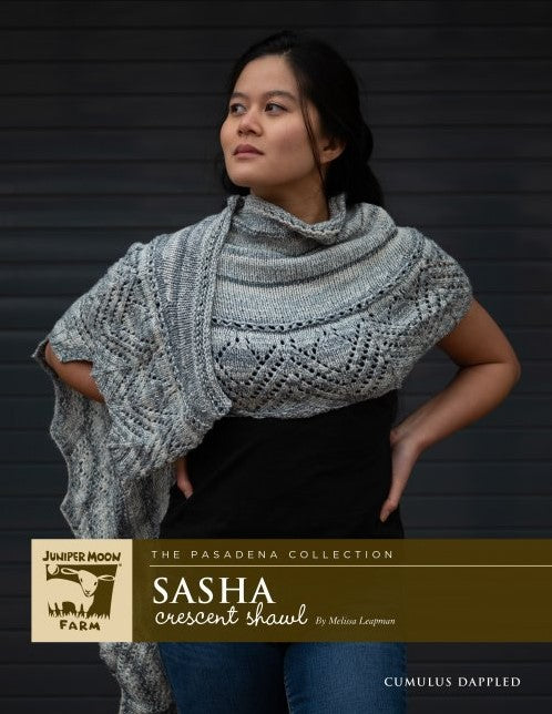 Woman wearing Juniper Moon Sasha Crescent Shawl